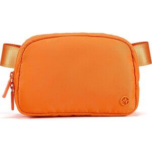 Women Orange Two Way Zipper Fanny Pack Nylon Crossbody Bag with Adjustable Strap